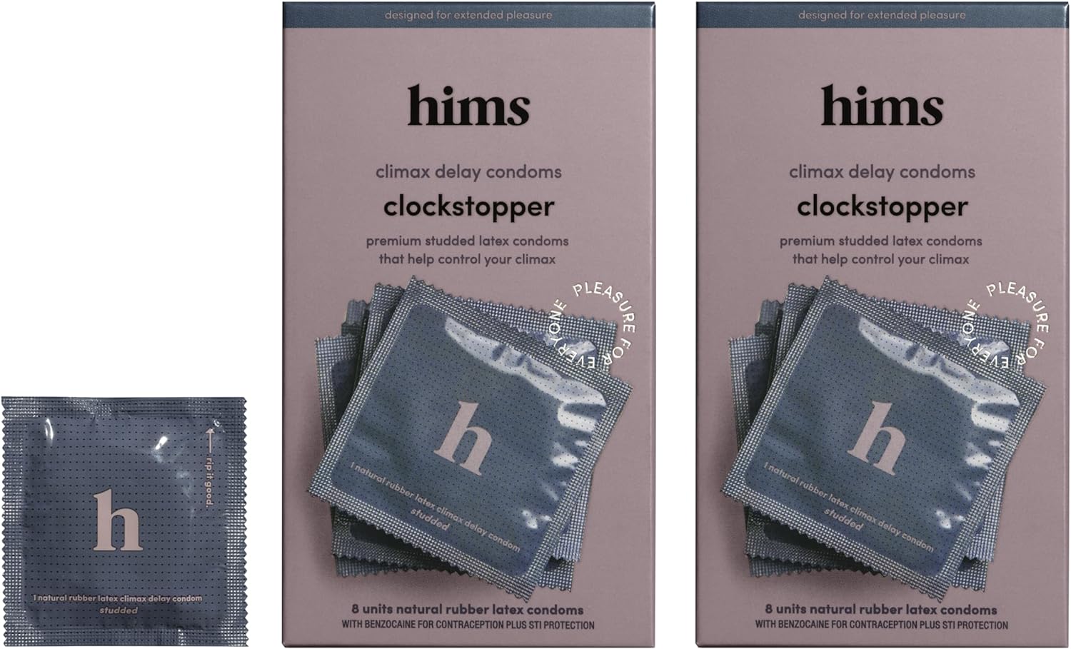 hims Clockstopper Climax Delay Condoms - 4.5% Benzocaine Lubricated Studded Condoms - Numbing Spray Alternative - Reduce Sensitivity, Last Longer in Bed - 8 Pack