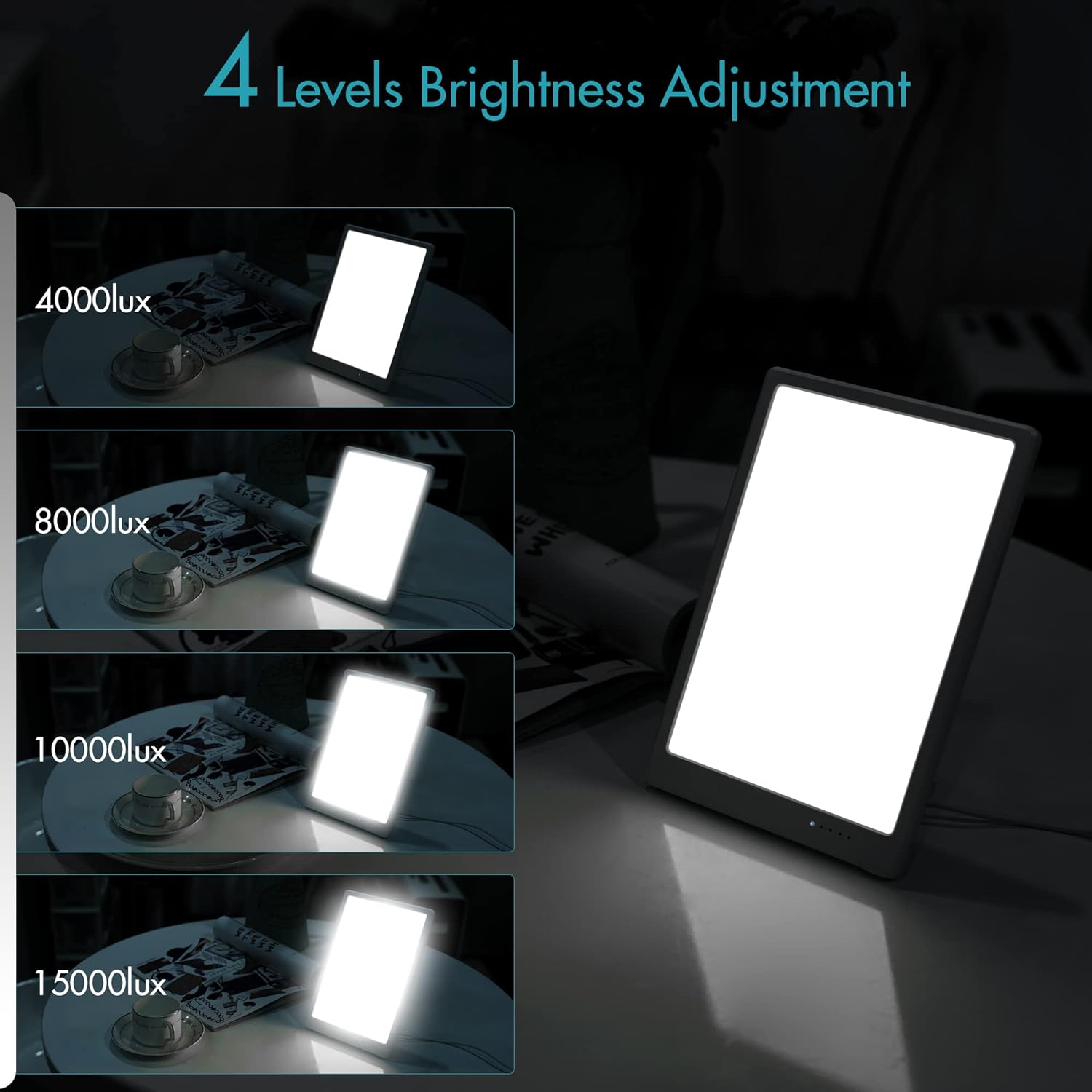 Light Therapy Lamp, 15000 Lux Simulated Sunlight, UV-Free LED Lamp with 3 Color Temperature  4 Brightness Settings, Adjustable Timer, Foldable Stand for Home Office Travel