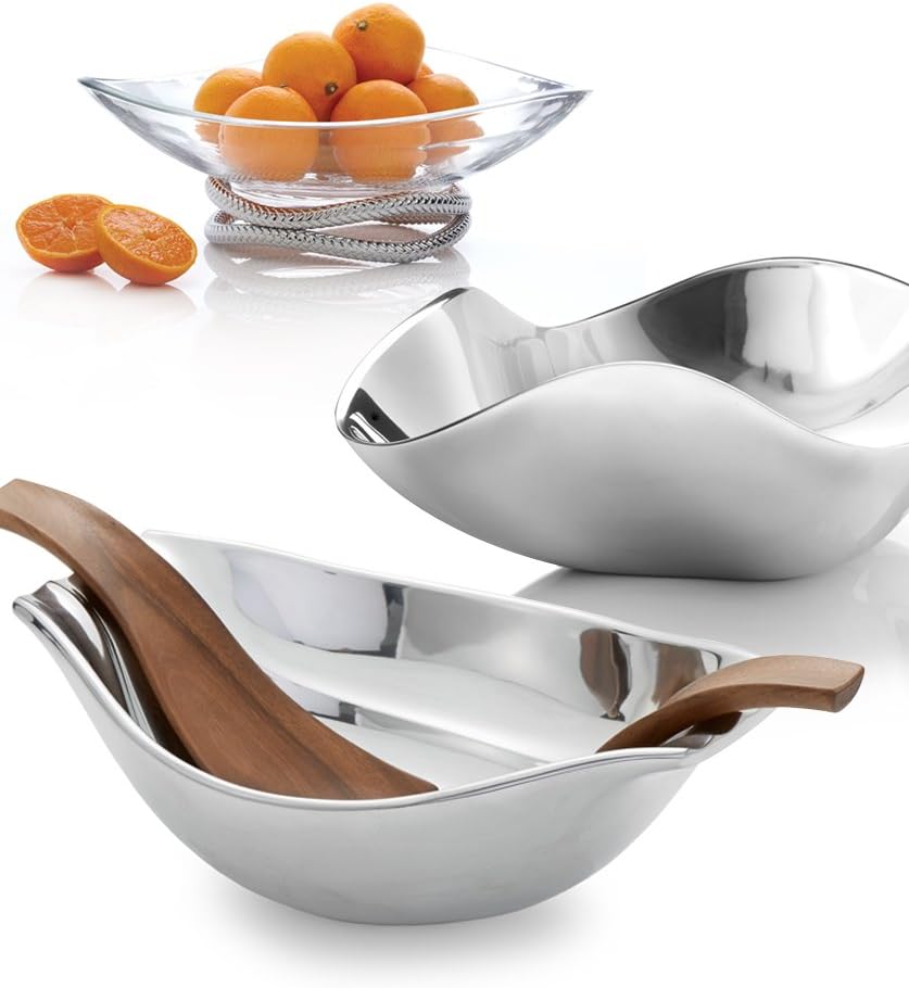 nambe Braid Centerpiece Bowl | Fruit Display Bowl | Decorative Bowl for Table Décor or Kitchen Counter | Chrome Plate and Glass | Modern Centerpiece | 11-Inch