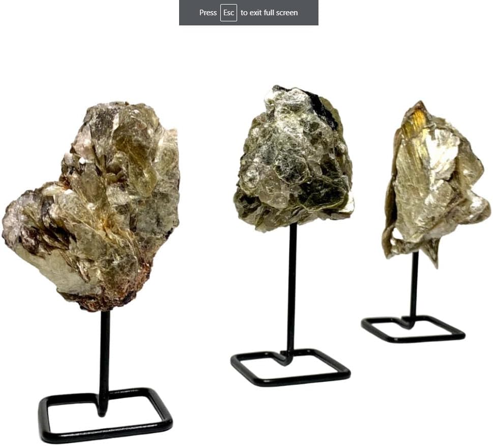 Natural Crystals on Metal Stand - Home Decor Healing Crystals - Master Healer Stones for Love, Emotional Healing, grounding, Transition, Health, Wellness, Wealth (Gold Mica)