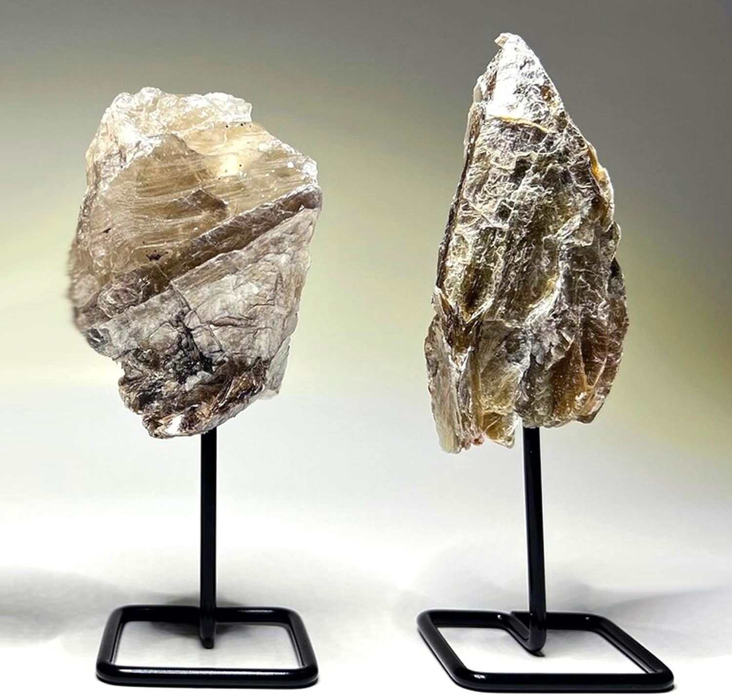 Natural Crystals on Metal Stand - Home Decor Healing Crystals - Master Healer Stones for Love, Emotional Healing, grounding, Transition, Health, Wellness, Wealth (Gold Mica)