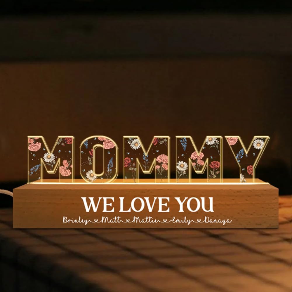Personalized Birth Month Flower Acrylic LED Night Light, Custom Kids Names With Birth Flower For Mothers Day, Mommy Gift, Mothers Day Christmas Birthday Gifts For Mom, Mothers Day Decor