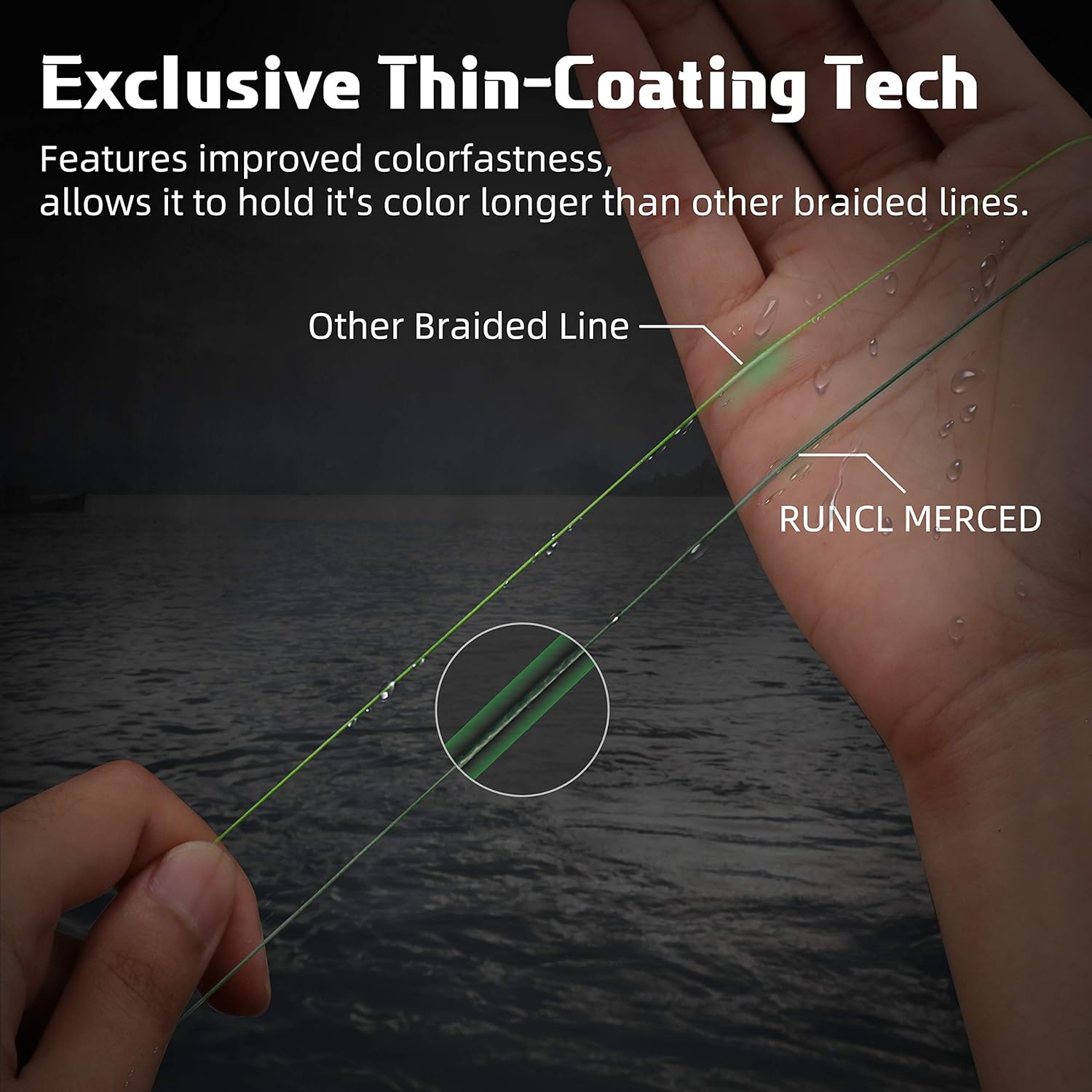 RUNCL Braided Fishing Line Merced, 1000 500 300 Yards Braided Line 4 8 Strands, 6-200LB - Proprietary Weaving Tech, Thin-Coating Tech, Stronger Smoother - Fishing Line for Freshwater Saltwater