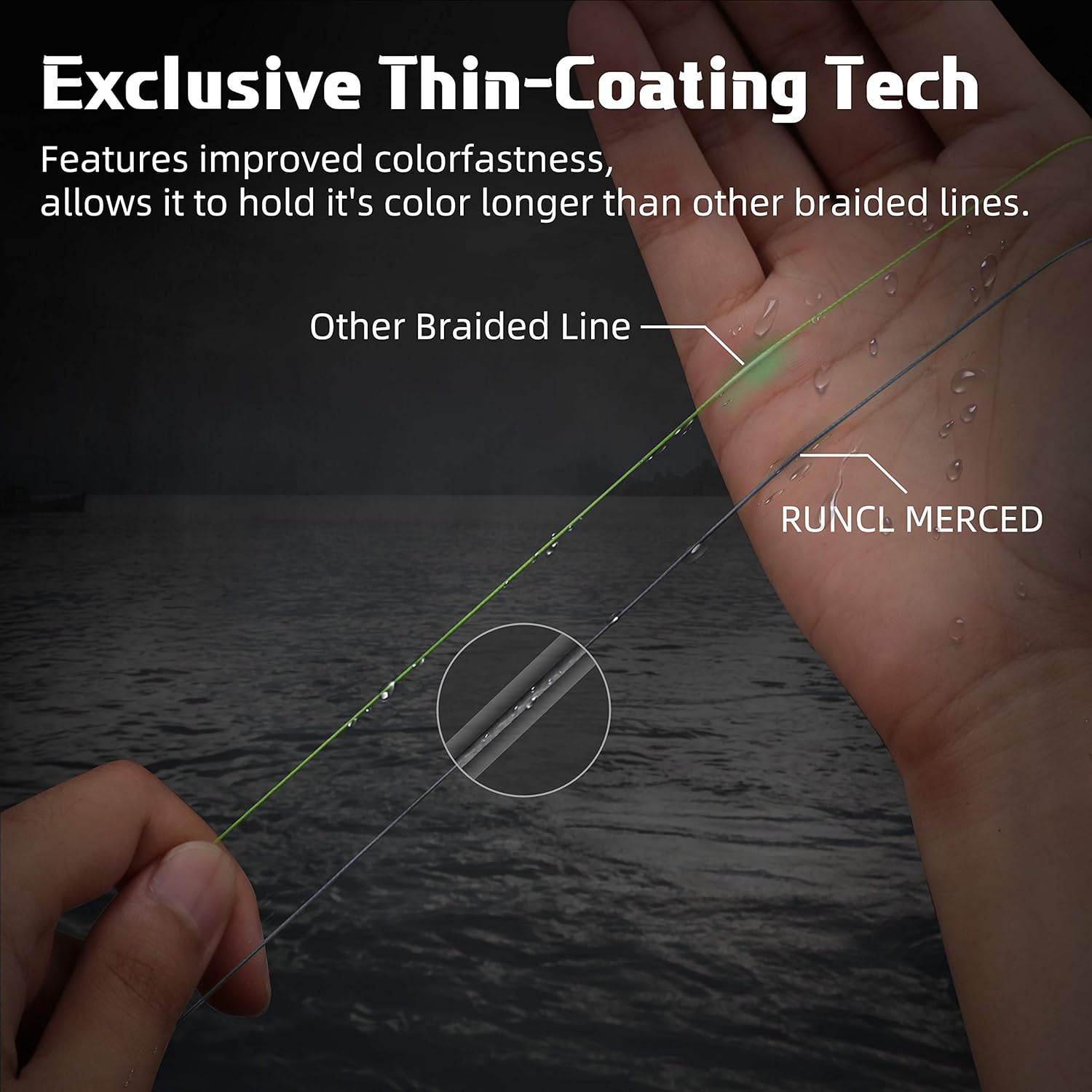 RUNCL Braided Fishing Line Merced, 1000 500 300 Yards Braided Line 4 8 Strands, 6-200LB - Proprietary Weaving Tech, Thin-Coating Tech, Stronger Smoother - Fishing Line for Freshwater Saltwater