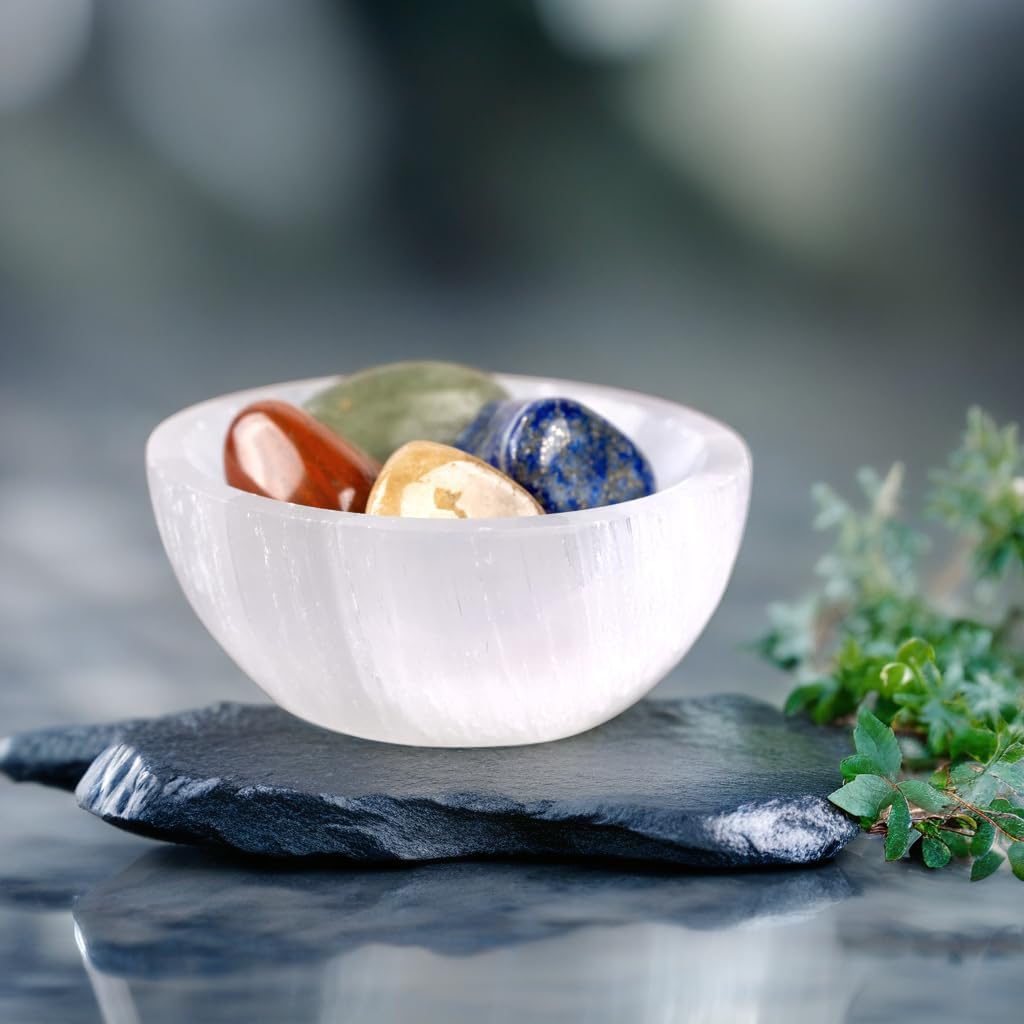Selenite Bowl for Crystals Charging – 2.25 Mini Crystal Bowl – Ideal for Cleansing Small Crystals and Healing Stones - Protection Crystals - Mined and Crafted in Morocco – Spiritual Gift  Decor