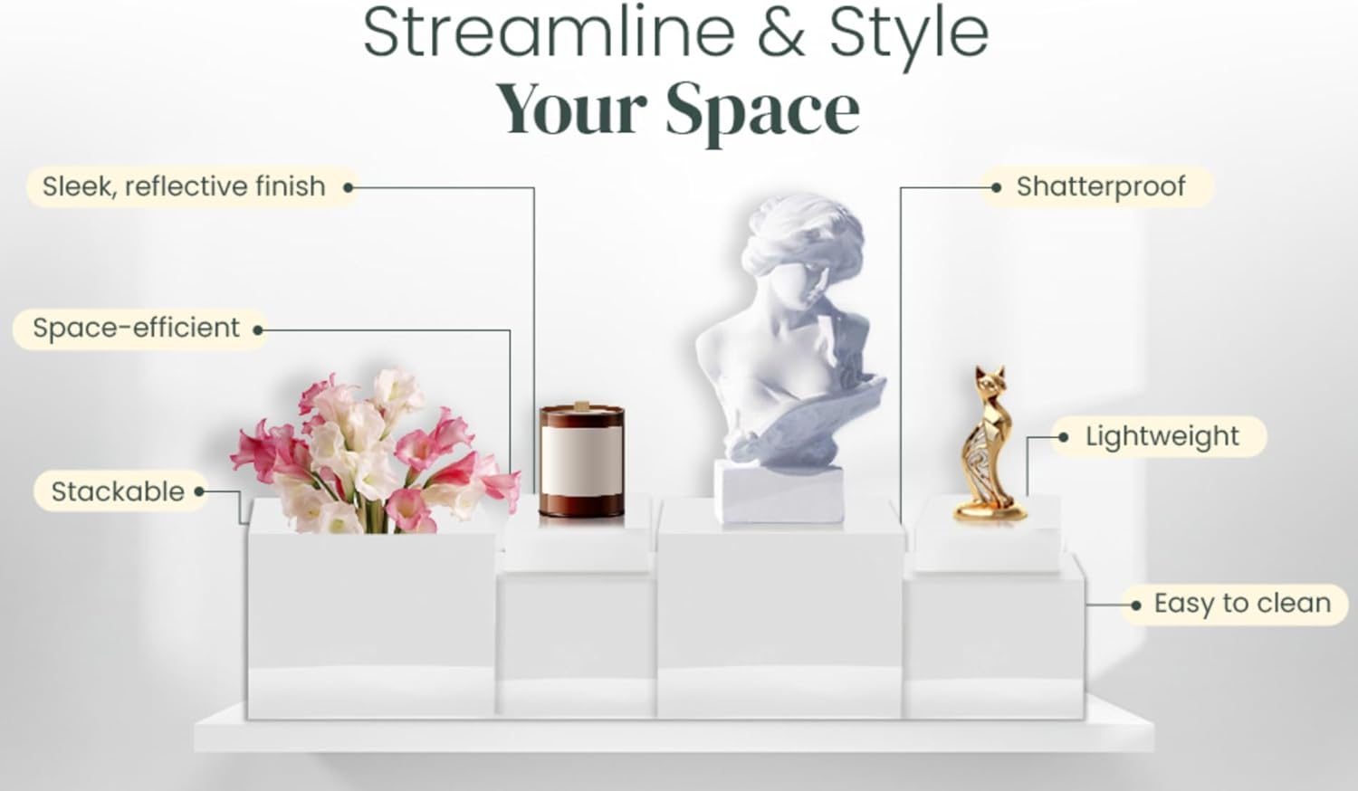 Set of 8 Acrylic Cube Display Box Risers Food Buffet Riser For Table, Retail Showcase, Catering, Cakes, Collectibles, Toys, Jewelry, Cosmetics, Crystal Decor Container, Stackable Nesting Stands