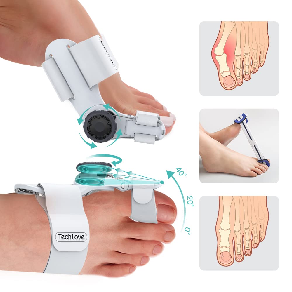 Tech Love Bunion Corrector for Women and Men, Orthopedic Bunion Toe Straightener, Adjustable Bunion Splint with Silicone Inner Pad for Bunion Relief(2PC)