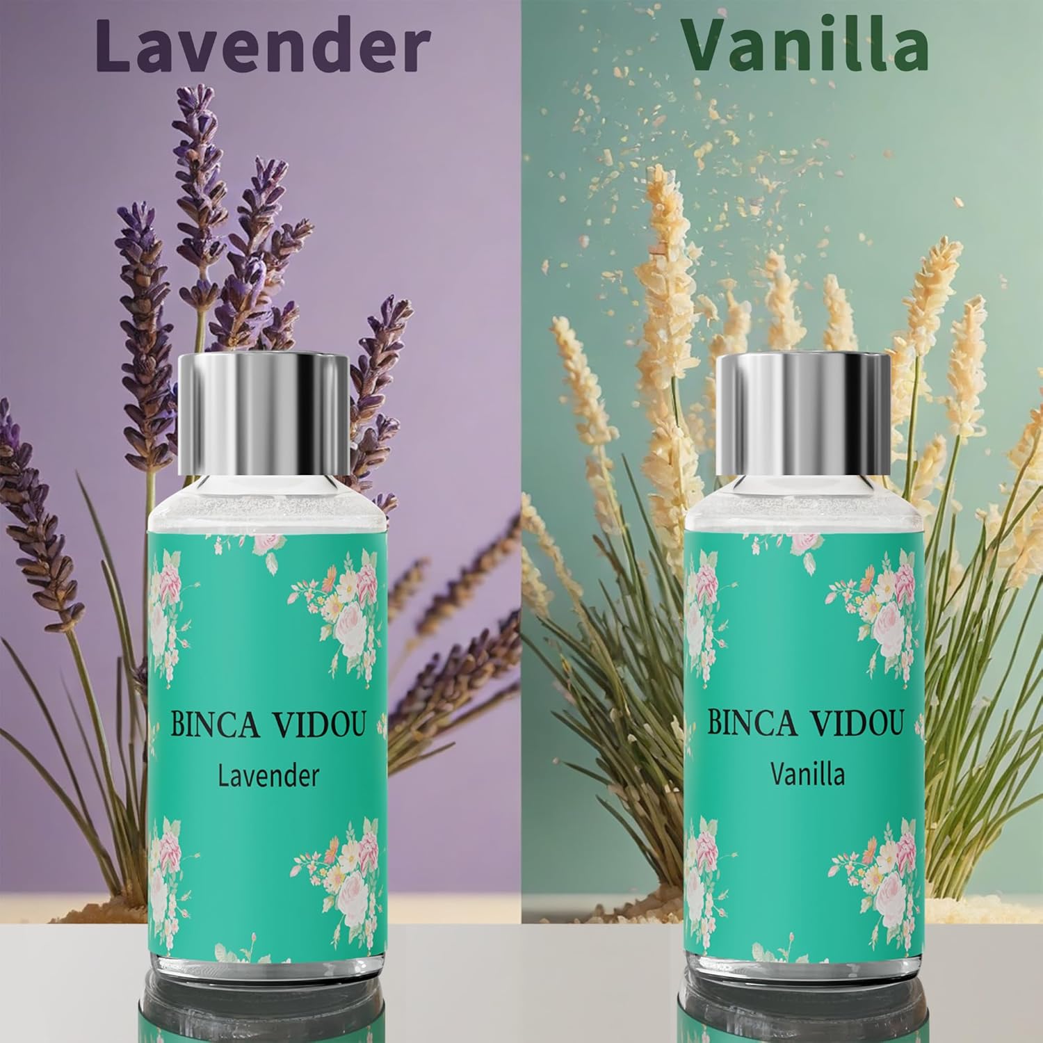 Binca Vidou Reed Diffuser Set of 3, Lavender Rose Vanilla Oil Reed Diffusers for Bedroom Living Room Office Aromatherapy Oil Reed Diffuser for Gift  Stress Relief 50ml x 3