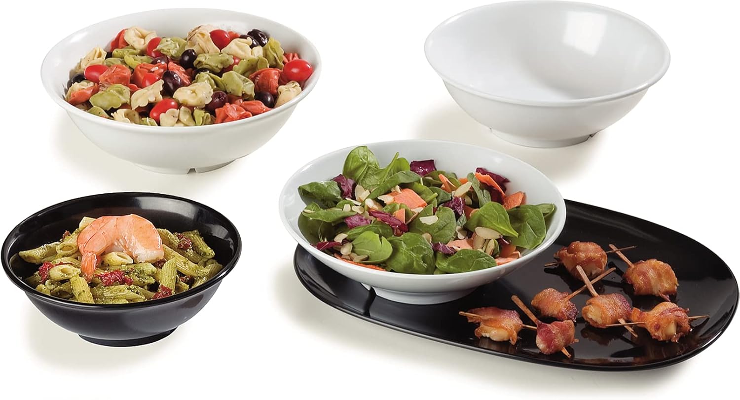 Carlisle FoodService Products Reusable Plastic Bowl Footed Bowl for Home and Restaurant, Melamine, 36 Ounces, White, (Pack of 12)