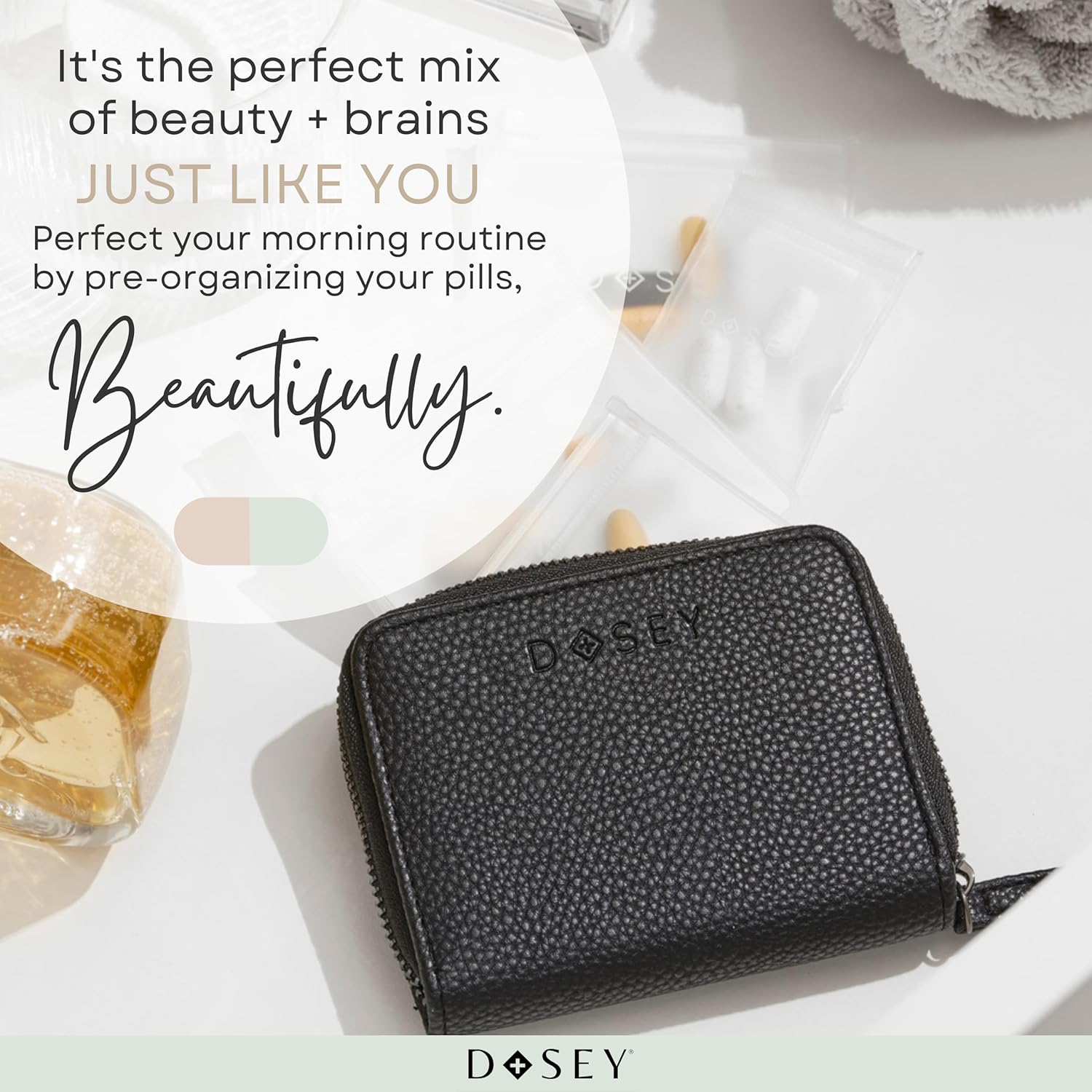 Dosey Wellness Wallet Travel Pill Organizer Easy-Slide Pill Pouches - Vegan Leather Pill Case with 7 Airtight Pill Pockets for Medicine Storage Protection - Stylish Medication Organizer (Black) Dosey Wellness Wallet Travel Pill Organizer Easy-Slide Pill Pouches - Vegan Leather Pill Case with 7 Airtight Pill Pockets for Medicine Storage Protection - Stylish Medication Organizer (Black)