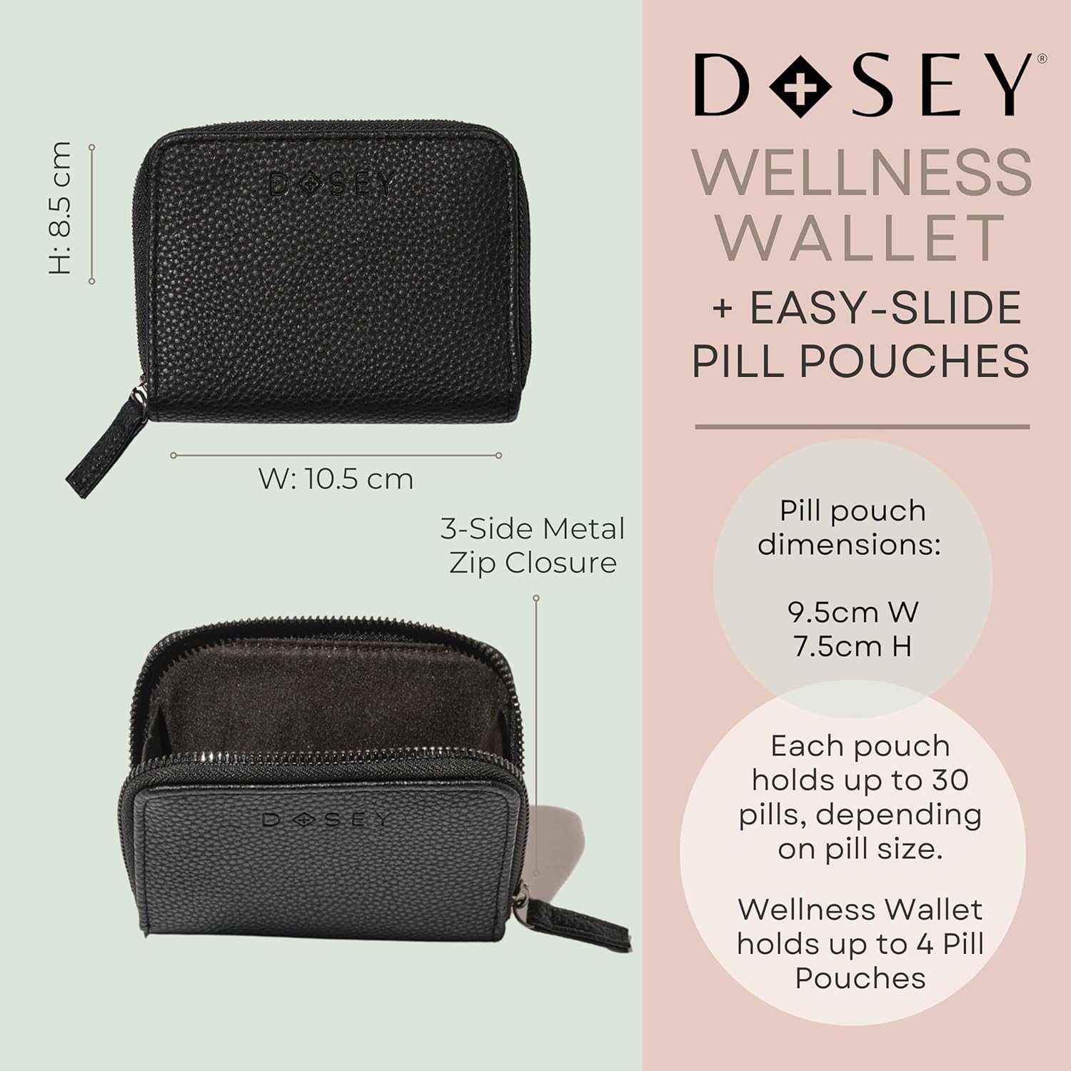 Dosey Wellness Wallet Travel Pill Organizer Easy-Slide Pill Pouches - Vegan Leather Pill Case with 7 Airtight Pill Pockets for Medicine Storage Protection - Stylish Medication Organizer (Black) Dosey Wellness Wallet Travel Pill Organizer Easy-Slide Pill Pouches - Vegan Leather Pill Case with 7 Airtight Pill Pockets for Medicine Storage Protection - Stylish Medication Organizer (Black)