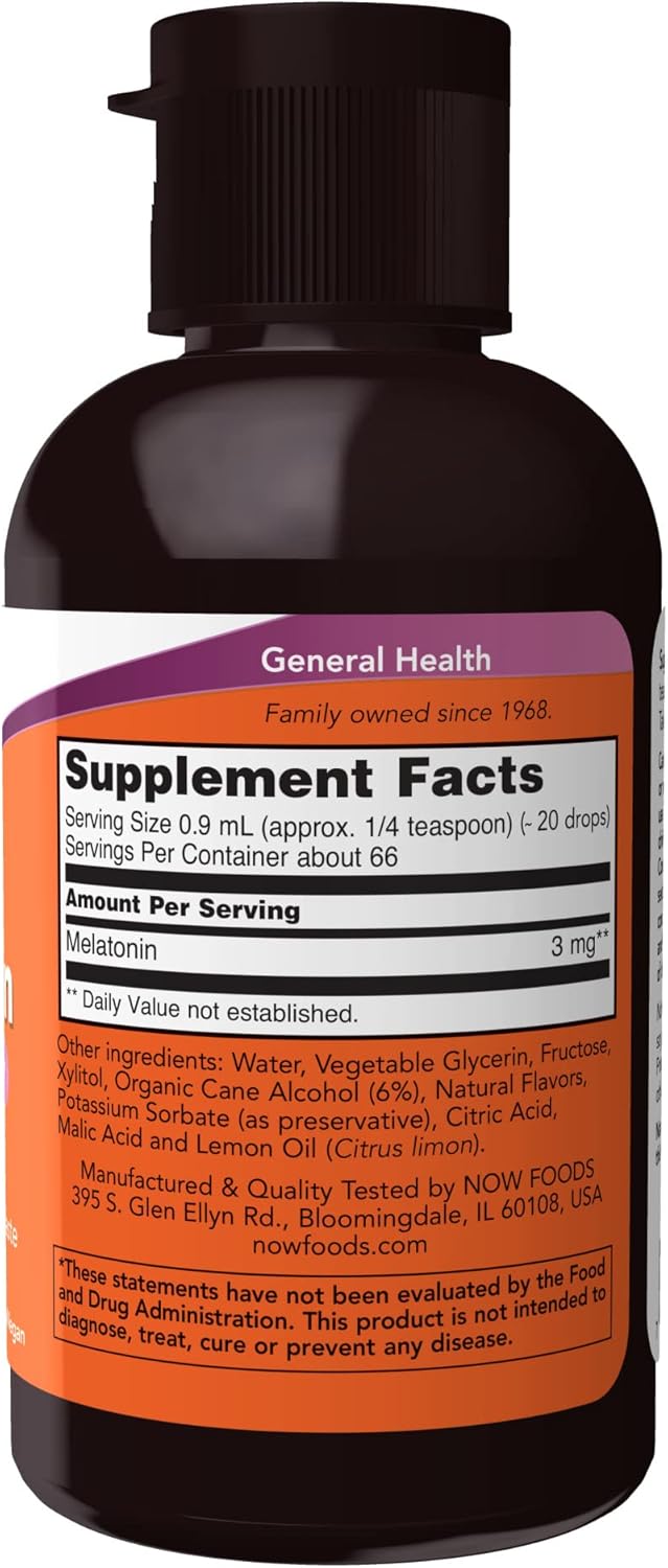 NOW Supplements, Liquid Melatonin, 3 mg Per Serving, Fast Absorbtion and Great Taste, 2-Ounces (Pack of 4)