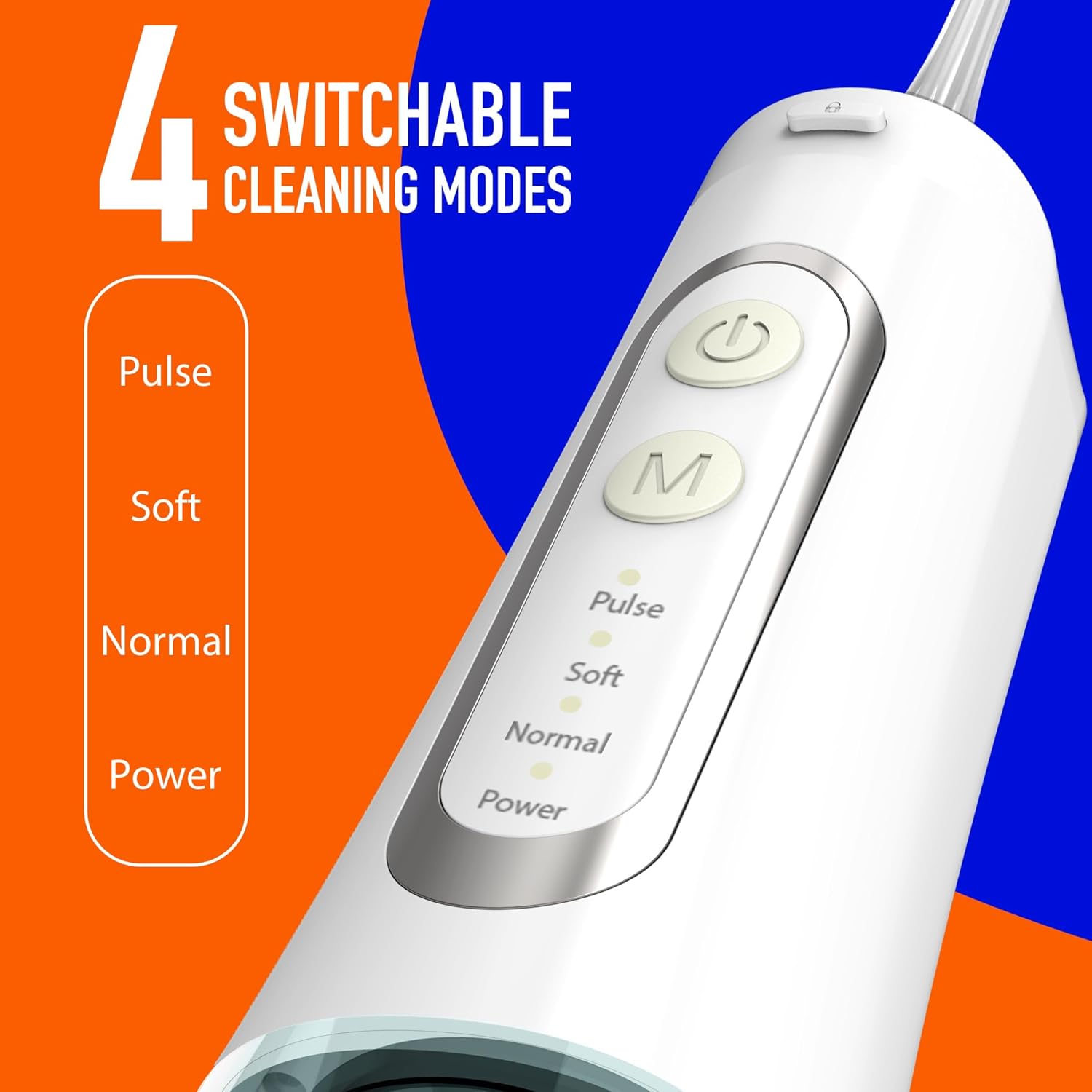 Portable Cordless Water Flosser, Rechargeable Water Dental Flosser with 1500 mAh Battery, IPX7 Waterproof, 4 Modes 4 Jet Tips, Type-C Charging for Travel  Home (White)