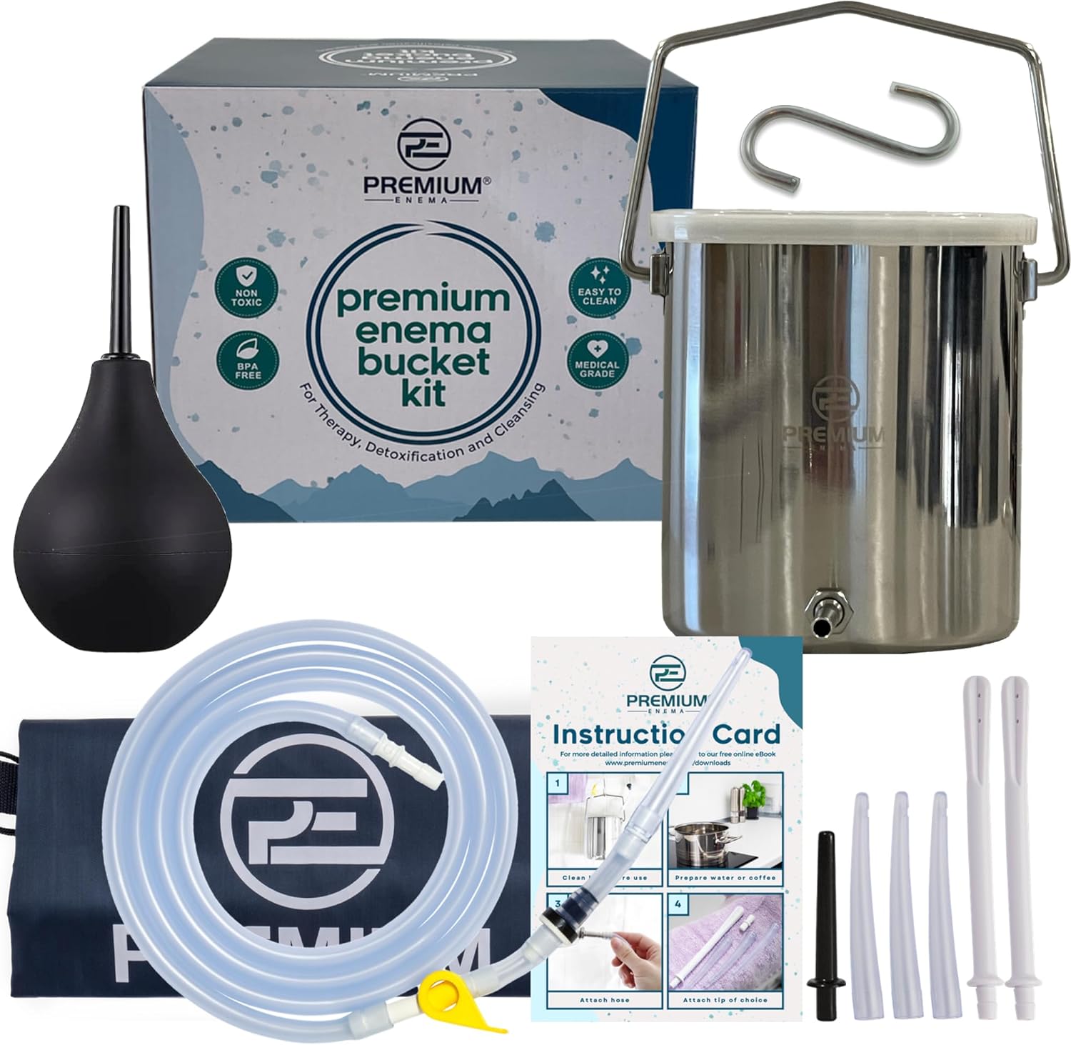 Stainless Steel Coffee Enema Bucket Kit - Reusable Organic Home Colonic Kit for Men/Women - Ideal for Colon and Liver Cleansing, Gerson Therapy. Enemas for colon cleanse for women/men