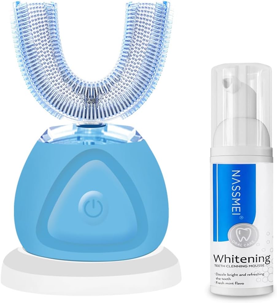 Ultrasonic Automatic Toothbrush, Auto Toothbrush for Adult, 360° Sonic Toothbrush Waterproof, Rechargeable Electric Ultrasonic Toothbrush, Teeth whitening Brush for Home and Travel Use (Blue) (Black)