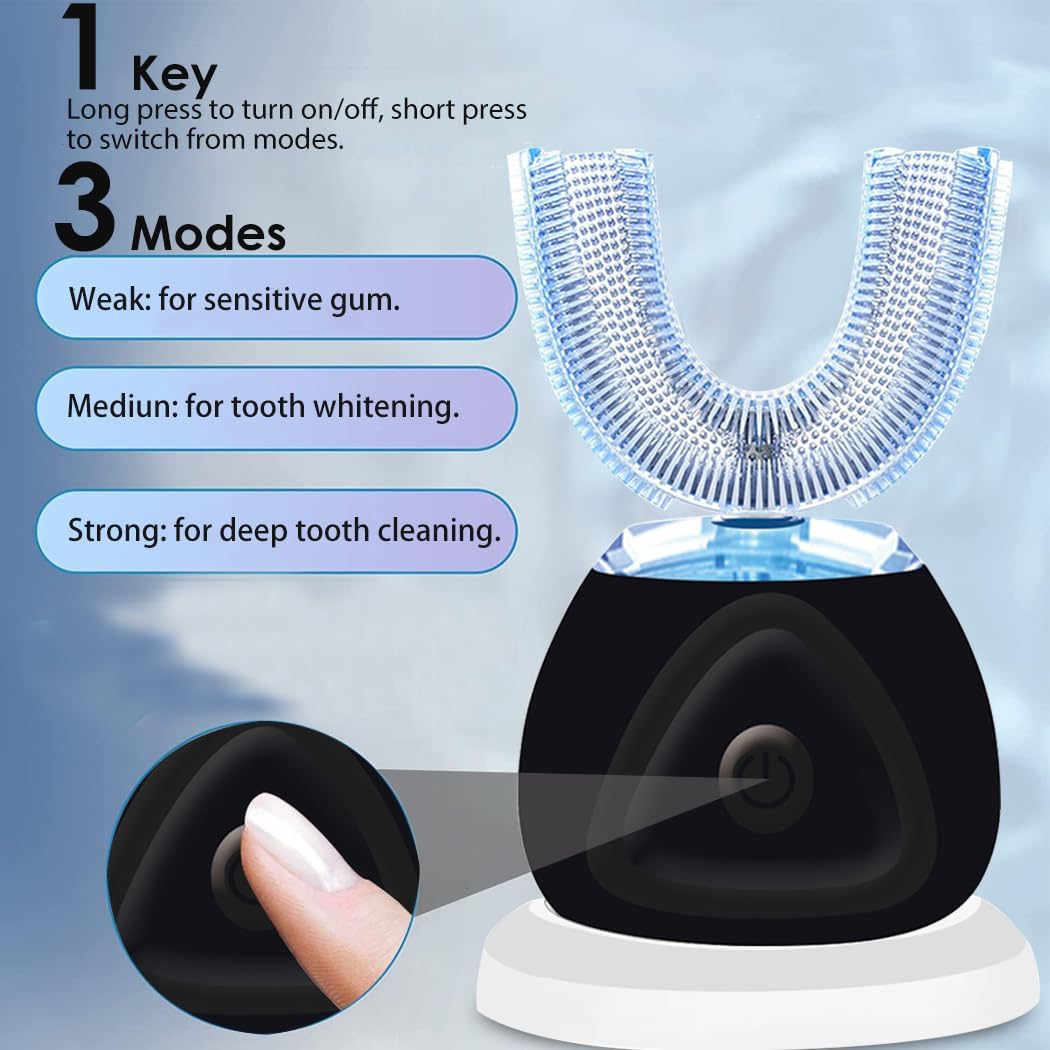 Ultrasonic Automatic Toothbrush, Auto Toothbrush for Adult, 360° Sonic Toothbrush Waterproof, Rechargeable Electric Ultrasonic Toothbrush, Teeth whitening Brush for Home and Travel Use (Blue) (Black)