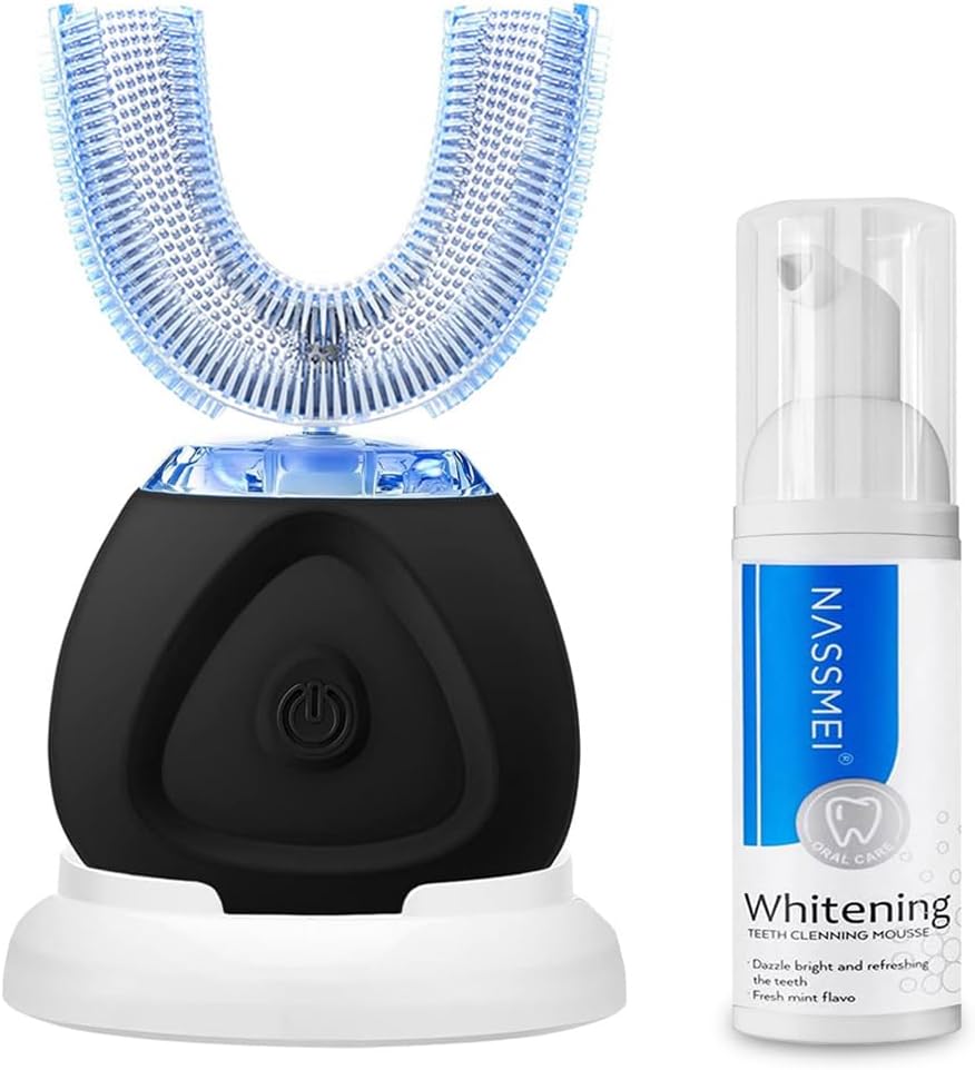 Ultrasonic Automatic Toothbrush, Auto Toothbrush for Adult, 360° Sonic Toothbrush Waterproof, Rechargeable Electric Ultrasonic Toothbrush, Teeth whitening Brush for Home and Travel Use (Blue) (Black)