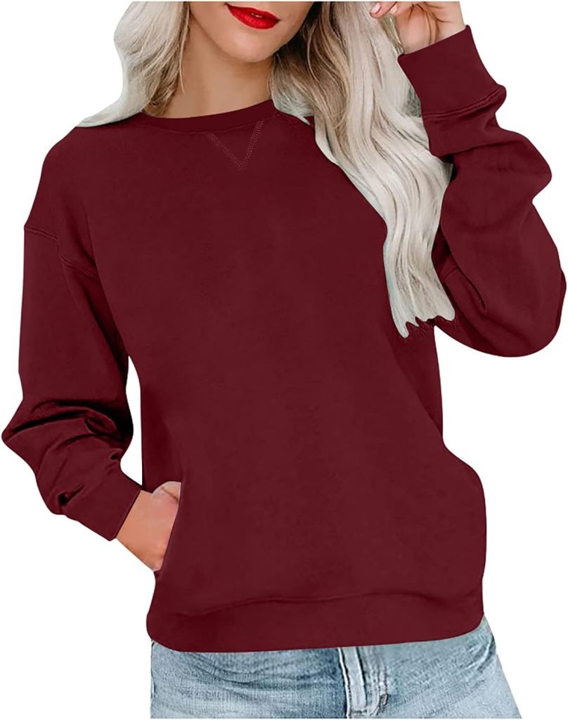 Bidobibo Fall Sweatshirts For Women 2023 Casual Crewneck Sweatshirts Long Sleeve Tee Shirts Tunic Tops Lightweight Sweatshirt