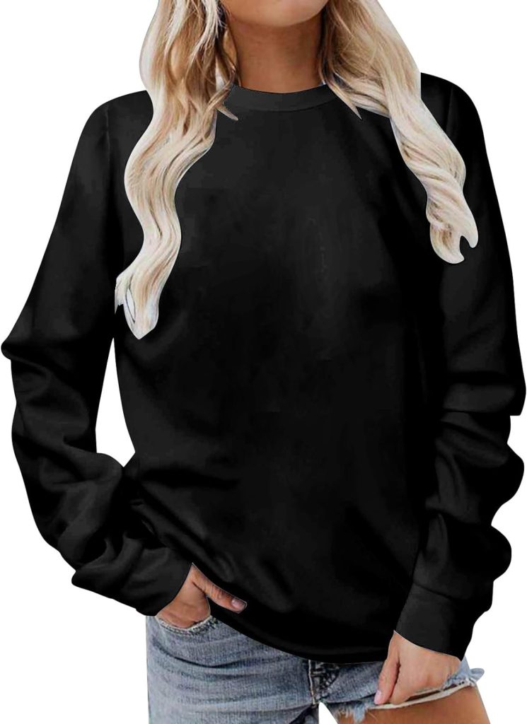 Bidobibo Womens Oversized Crewneck Sweatshirts Teen Girl Clothes Y2K Top Sweatshirt Trendy Fall Outfits Black of Friday 2023