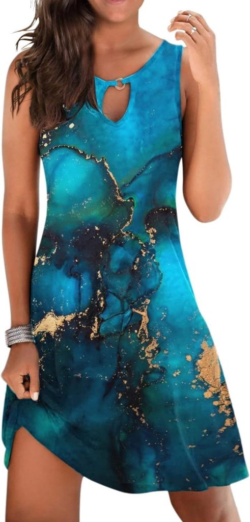 lcepcy Summer Dresses for Women 2023 Casual Bohemian Floral Print Beach Cover up Crew Neck Sleeveless Sundresses