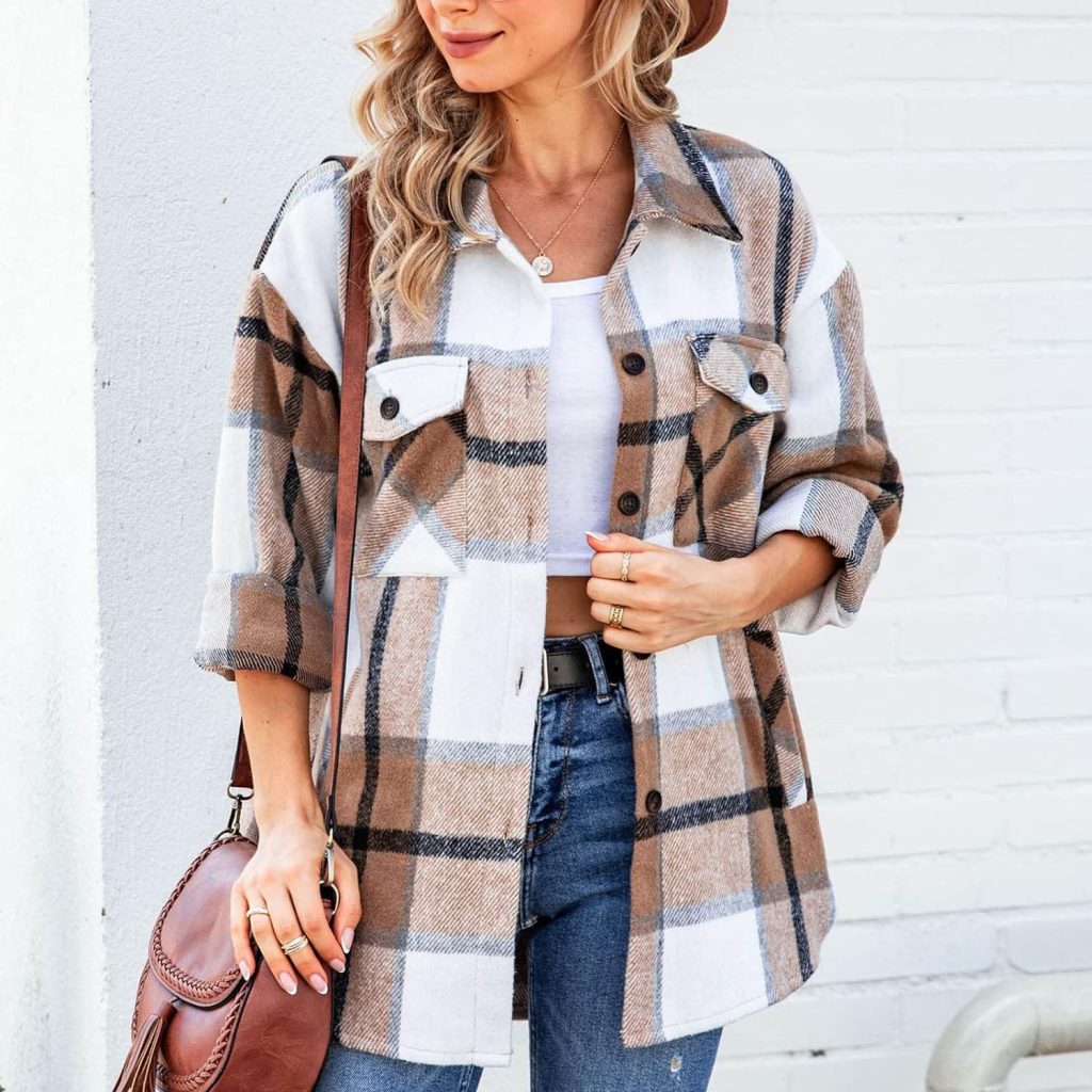 lcepcy Womens Casual Plaid Shacket for Leggings, Soft Comfortable Corduroy Shirt Lapel Chest Pocketed Coats Blouses Tops
