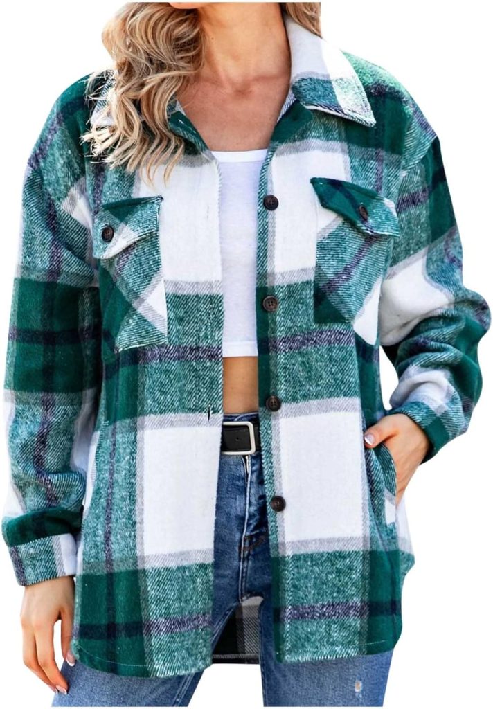 lcepcy Womens Casual Plaid Shacket for Leggings, Soft Comfortable Corduroy Shirt Lapel Chest Pocketed Coats Blouses Tops