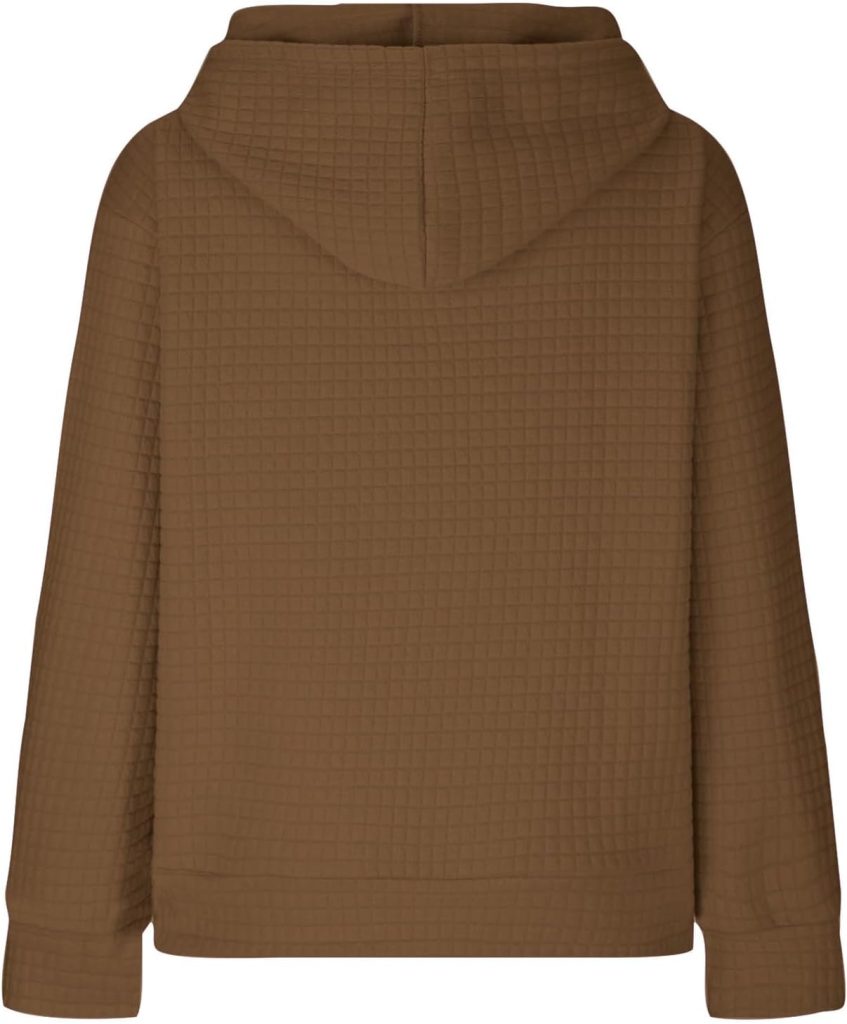 Oggfader Womens Waffle Knit Long Sleeve Hoodies Oversized Drawstring Casual Sweatshirts Loose Hooded Pullover Tops 2023