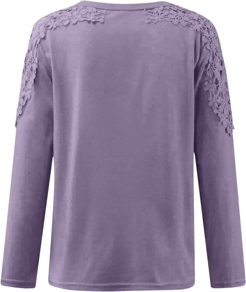 Plus Size Fall Fashion Tops for Women 2023 Casual Loose Lace Crochet Long Sleeve Tunic Shirts Solid Comfy Tshirt Blouse