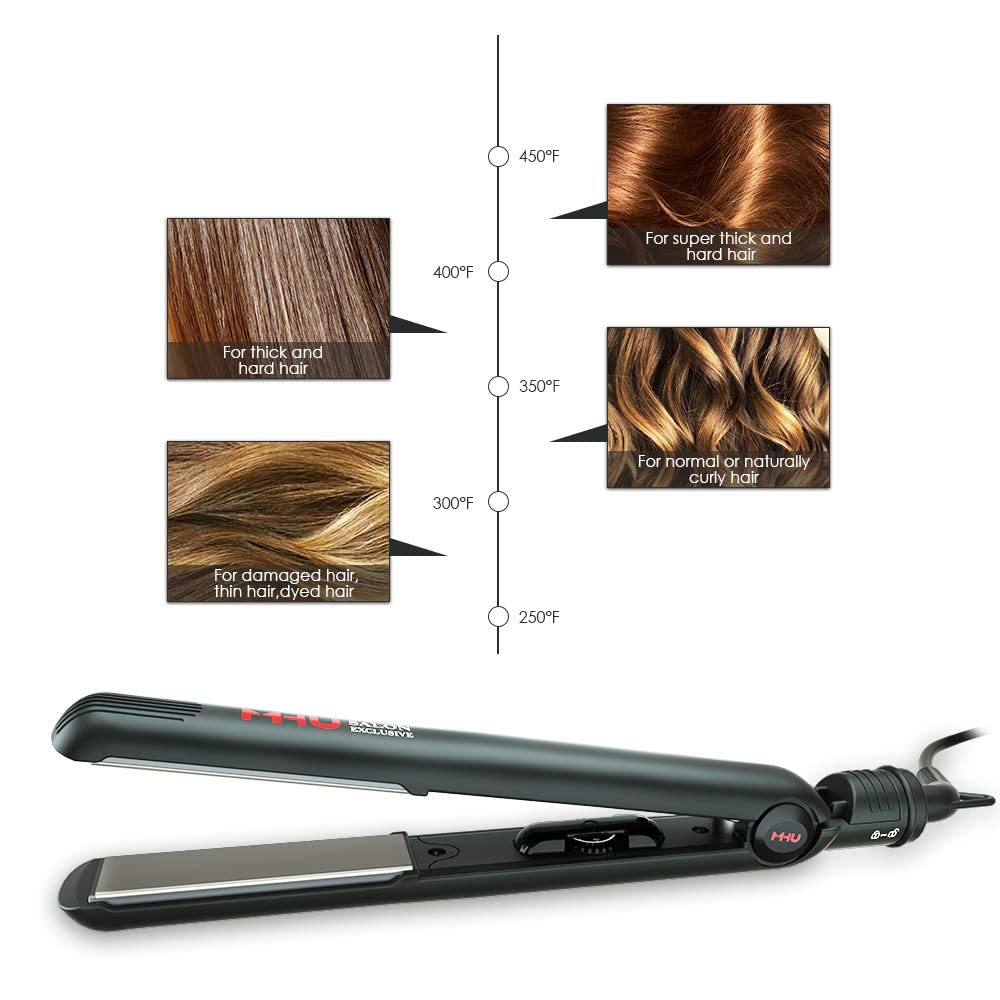 Professional Negative Ion Hair Straightener,Ceramic Flat Iron with 1 inch Titanium Styling Plates,Rotating Adjustable Temperature for All Hair Types,Auto Shut Off,Dual Voltage,Black