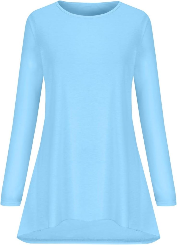 Womens Long Sleeve Tops Loose Casual Solid Color Crew Neck Irregular Hem T-Shirt Fall Comfy Pullover Blouse Shirts