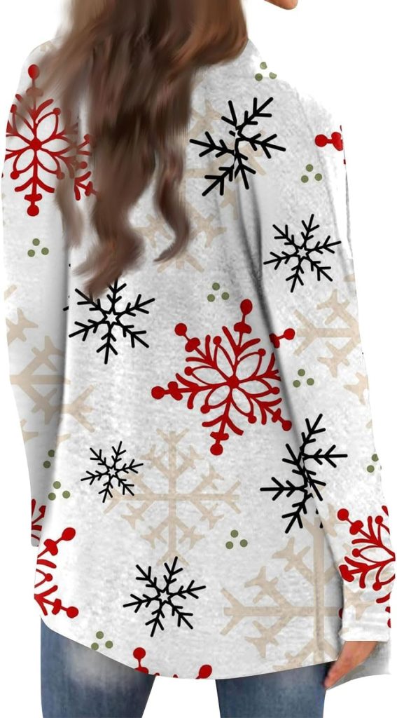 ZEFOTIM Christmas Cardigan for Women Light Weight Open Front Funny Reindeer Xmas Fashion Casual Shirts