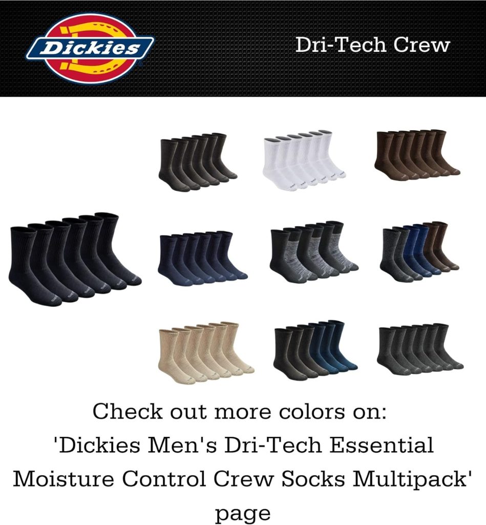 Dickies Mens Dri-tech Moisture Control Crew Socks Multipack