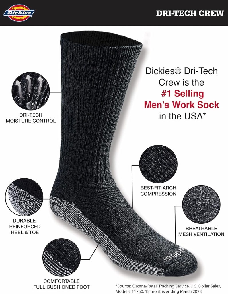 Dickies Mens Dri-tech Moisture Control Crew Socks Multipack
